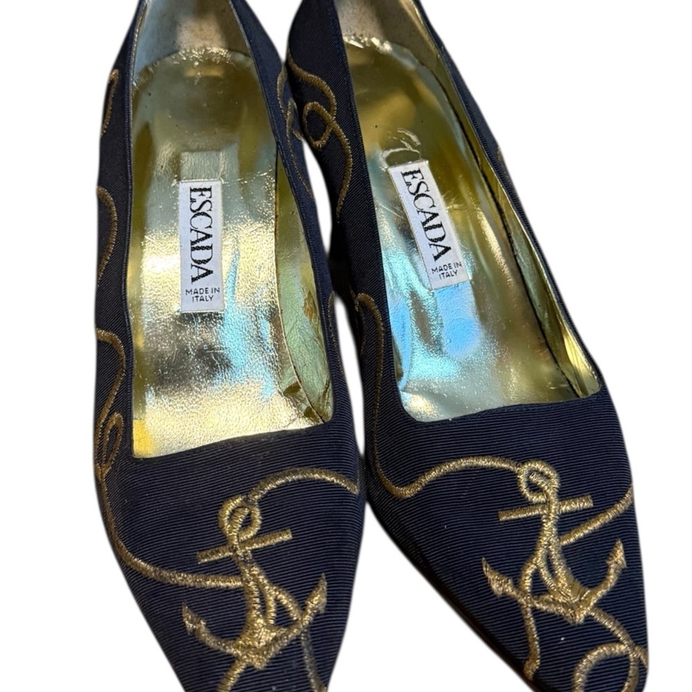 Vintage Escada Margaretha Ley- Canvas Heels Size 8 1/2- Made in Italy - Picture 2 of 4